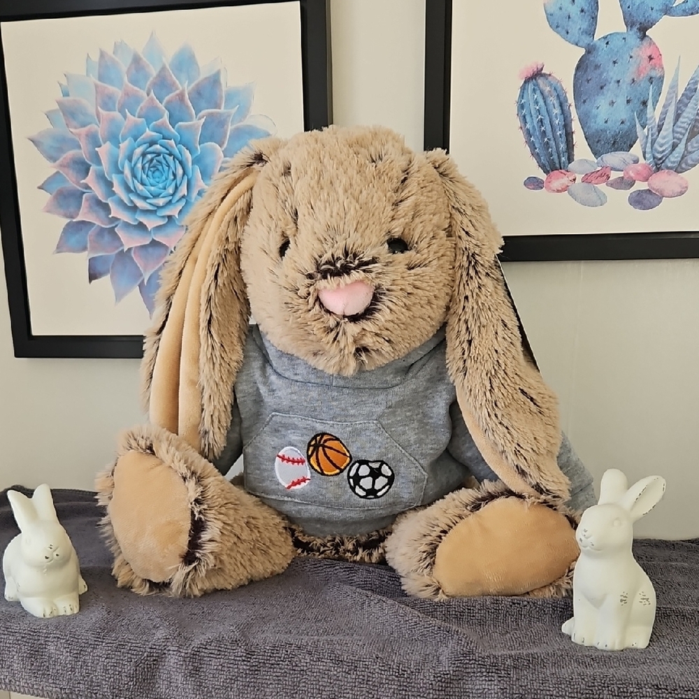 Plush Easter Bunny with Gray Sports Hoodie